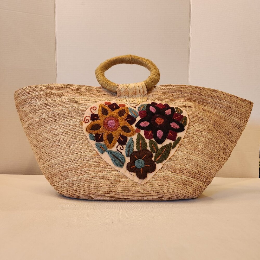 Handmade Palm Straw Boho Beach Bag